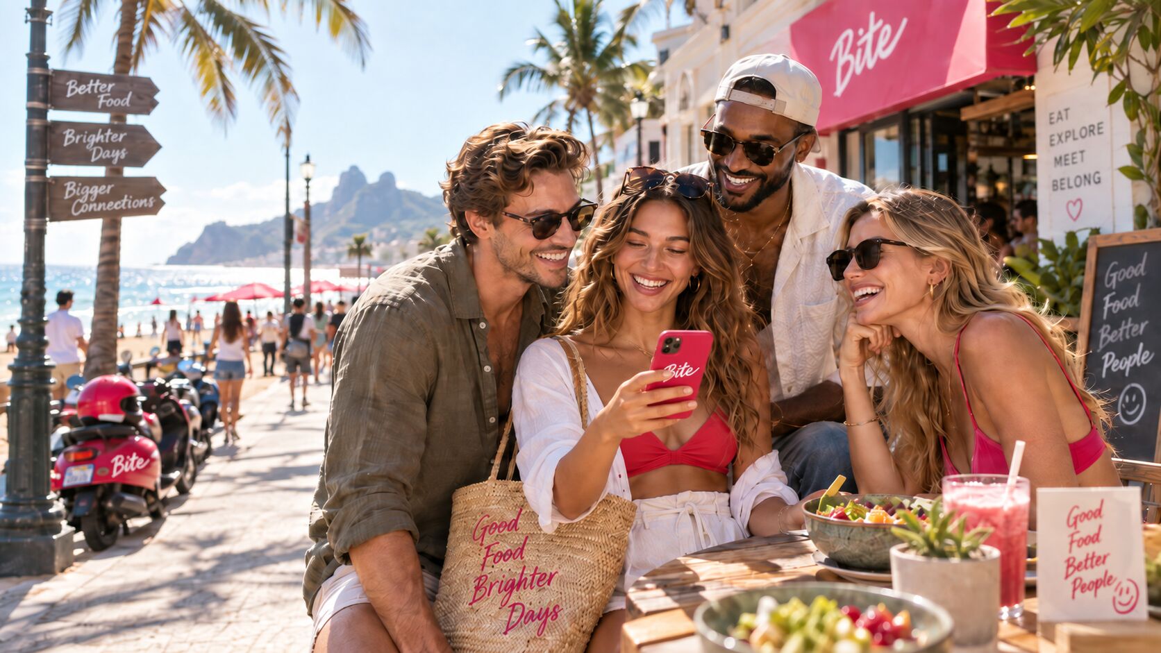 Friends discovering food with the Bite app