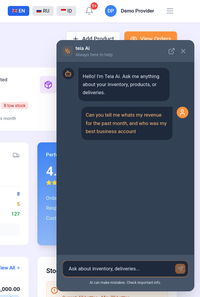 Teia AI Assistant Interface